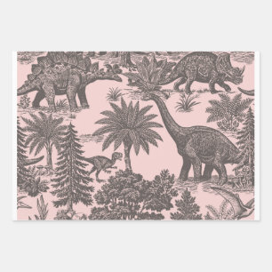 Vintage Dinosaur Toile Pattern Wrapping Paper Sheets