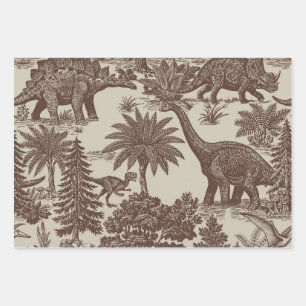 Vintage Dinosaur Toile Pattern Wrapping Paper Sheets