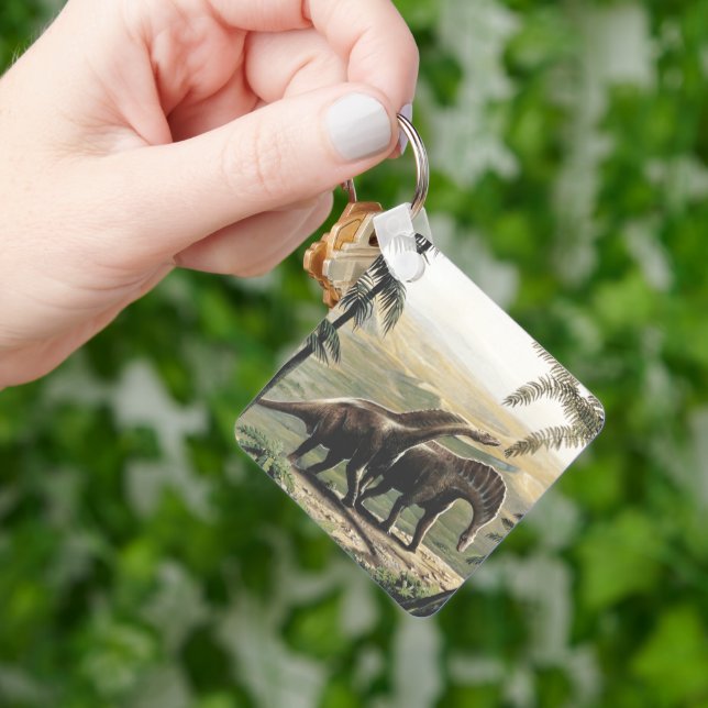 Vintage Dinosaurs, Amargasaurus with Palm Trees Keychain (Hand)