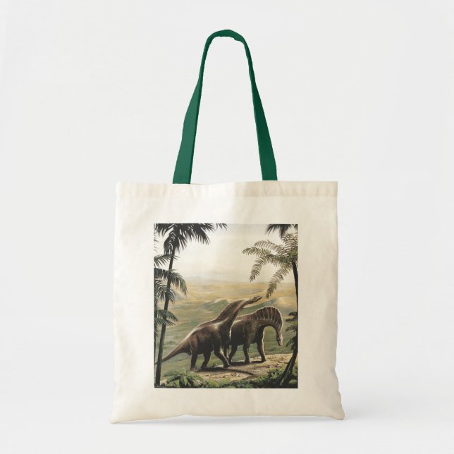 Vintage Dinosaurs, Amargasaurus with Palm Trees Tote Bag (Front)