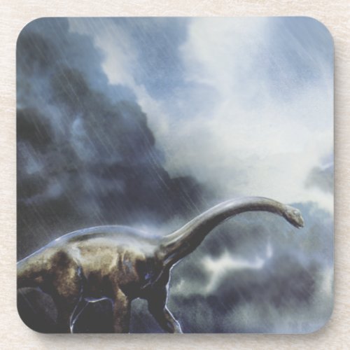 Vintage Dinosaurs Barapasaurus with Storm Clouds Beverage Coaster