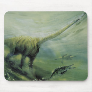 Vintage Dinosaurs, Brachiosaurus Swimming in Ocean Mouse Pad