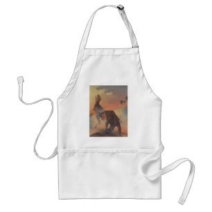 Vintage Dinosaurs, Carnotaurus Roaring in Jungle Adult Apron