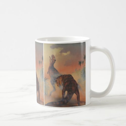 Vintage Dinosaurs Carnotaurus Roaring in Jungle Coffee Mug