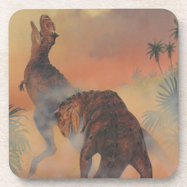Vintage Dinosaurs, Carnotaurus Roaring in Jungle Drink Coaster (Front)