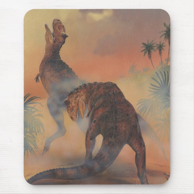 Vintage Dinosaurs, Carnotaurus Roaring in Jungle Mouse Pad (Front)