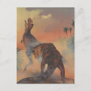 Vintage Dinosaurs, Carnotaurus Roaring in Jungle Postcard