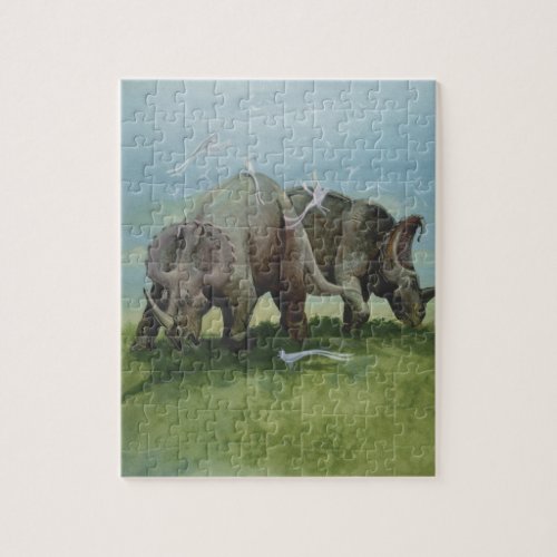 Vintage Dinosaurs Centrosaurus Grazing in Meadow Jigsaw Puzzle