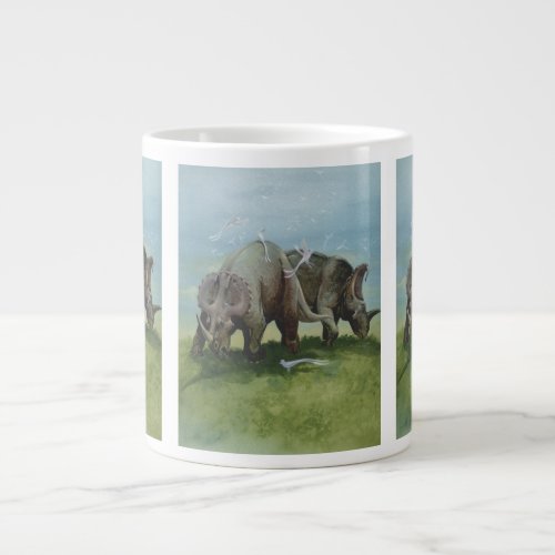 Vintage Dinosaurs Centrosaurus Grazing in Meadow Large Coffee Mug