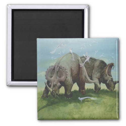 Vintage Dinosaurs Centrosaurus Grazing in Meadow Magnet