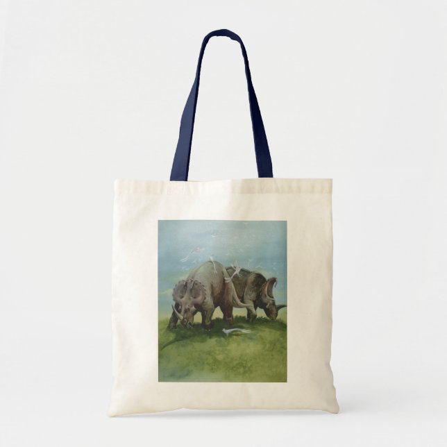 Vintage Dinosaurs, Centrosaurus Grazing in Meadow Tote Bag (Front)