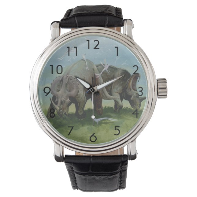 Vintage Dinosaurs, Centrosaurus Grazing in Meadow Watch (Front)