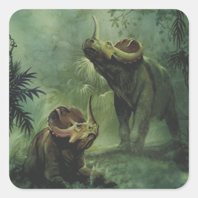 Vintage Dinosaurs, Centrosaurus in the Jungle Square Sticker (Front)
