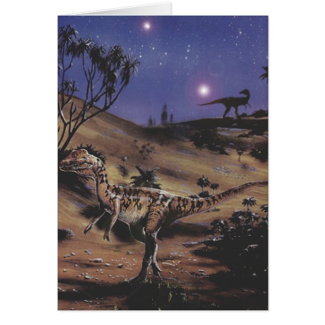 Vintage Dinosaurs, Dilophosaurus on a Starry Night (Front)
