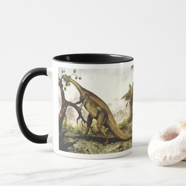 Vintage Dinosaurs, Plateosaurus Grazing on Trees Mug (With Donut)