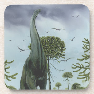 Vintage Dinosaurs, Sauroposeidon with Birds Flying Beverage Coaster