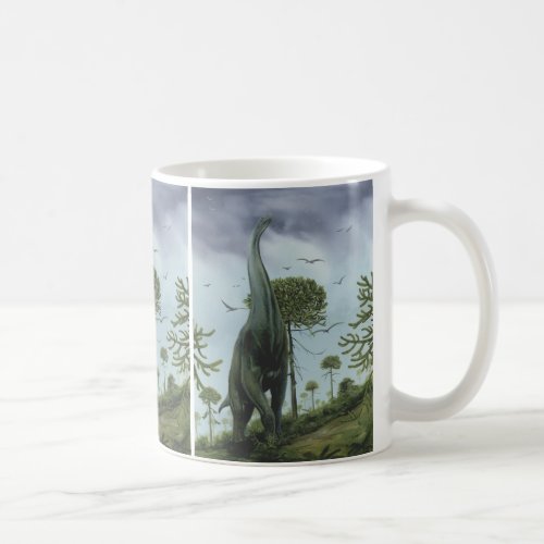 Vintage Dinosaurs Sauroposeidon with Birds Flying Coffee Mug