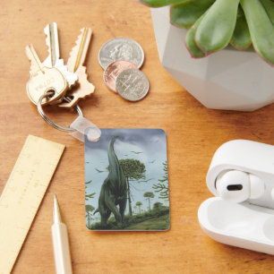 Vintage Dinosaurs, Sauroposeidon with Birds Flying Keychain
