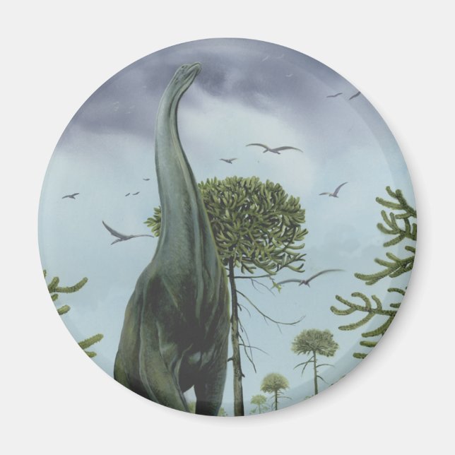 Vintage Dinosaurs, Sauroposeidon with Birds Flying Magnet (Front)