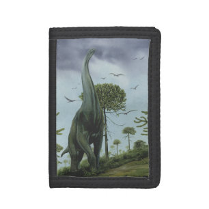 Vintage Dinosaurs, Sauroposeidon with Birds Flying Tri-fold Wallet
