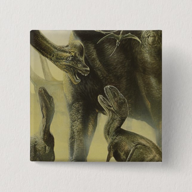Vintage Dinosaurs, Torvosaurus and Brachiosaurus Button (Front)