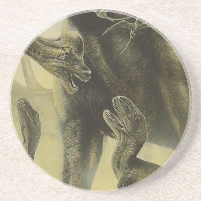 Vintage Dinosaurs, Torvosaurus and Brachiosaurus Drink Coaster (Front)
