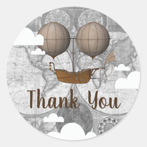 Vintage Dirigible Airship Thank You Classic Round Sticker