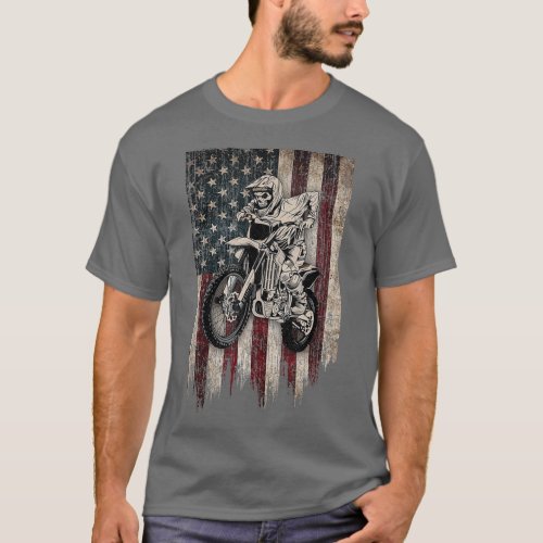 Vintage Dirt Bike American Flag Motocross Biker T_Shirt