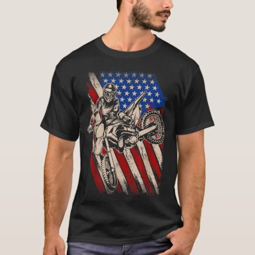 Vintage Dirt Bike Motocross American Flag 4th Of J T_Shirt