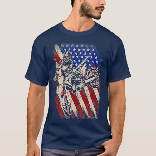 Vintage Dirt Bike Motocross American Flag 4th Of T_Shirt