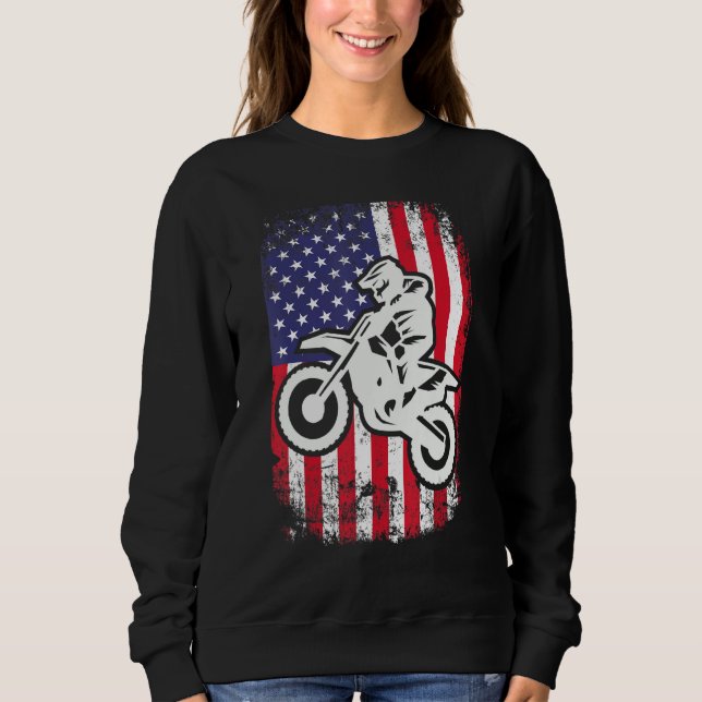 Vintage Dirt Bike Motocross American Flag Motocros Sweatshirt (Front)