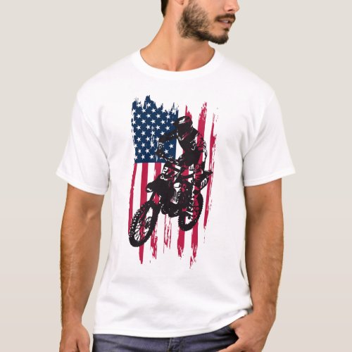Vintage Dirt Bike Motocross USA American Flag T_Shirt