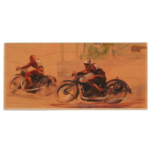 "Vintage Dirt Bike Race" Wood Flash Drive
