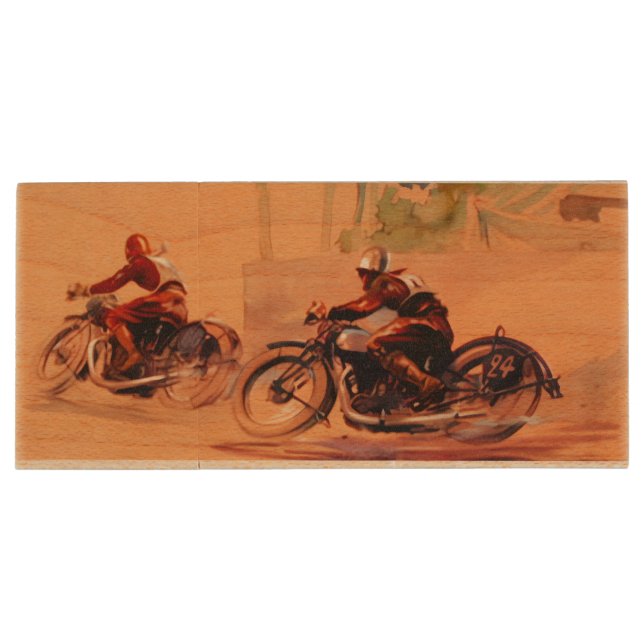 "Vintage Dirt Bike Race" Wood Flash Drive (Back)