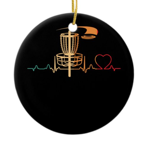 Vintage Disc Golf Retro Heartbeat Gift Disc Golf Ceramic Ornament
