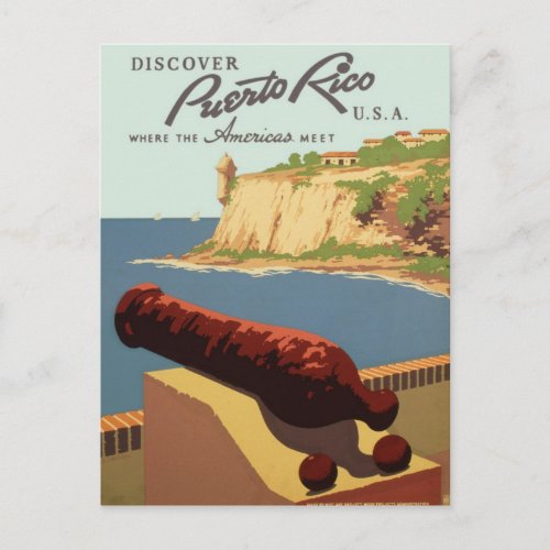 Vintage Discover Puerto Rico WPA Travel Postcard