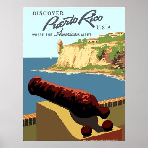 Vintage Discover Puerto Rico WPA Travel Poster
