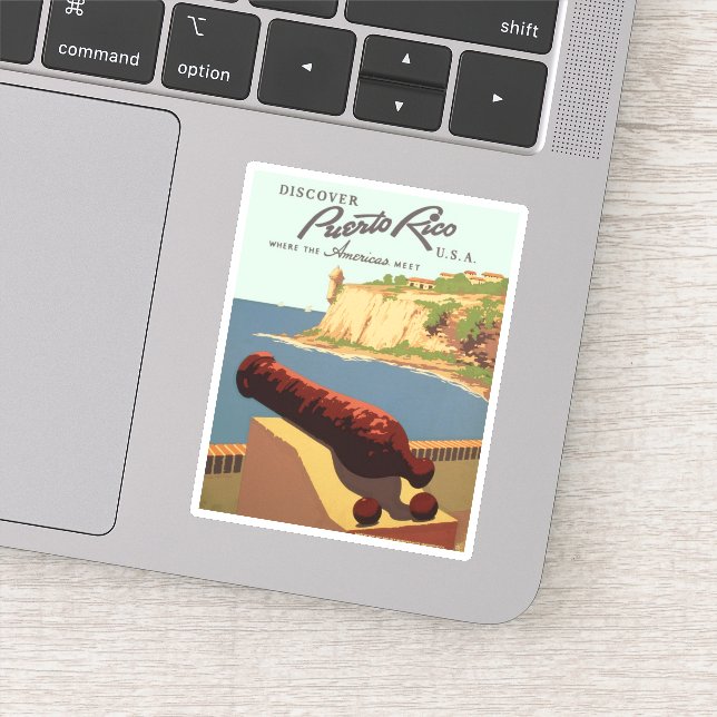 Vintage Discover Puerto Rico WPA Travel Sticker (Detail)