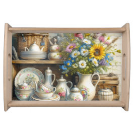 Vintage Dishes Teapot vase of Flowers Serving Tray