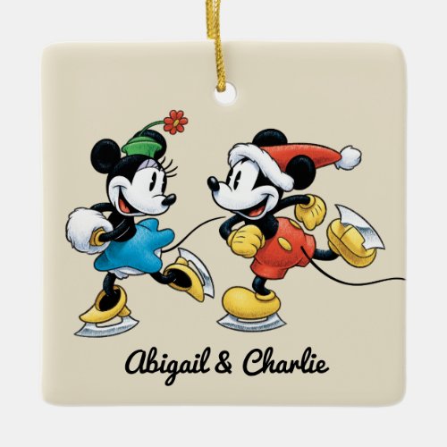 Vintage Disney  Mickey  Minnie Ice Skating Ceramic Ornament