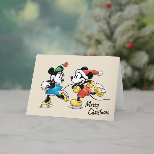 Vintage Disney  Mickey  Minnie Ice Skating Holiday Card