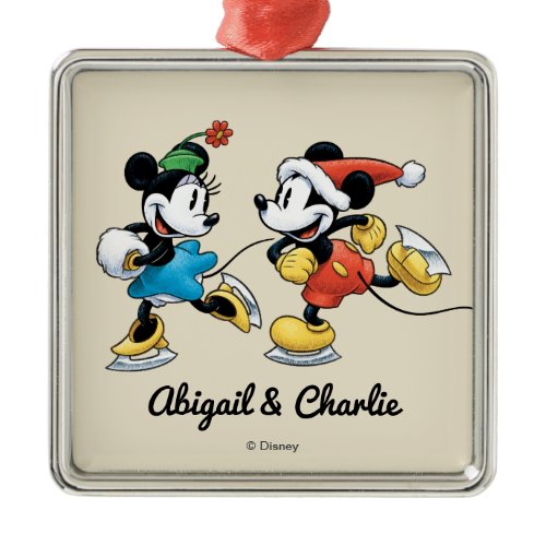 Vintage Disney | Mickey &amp; Minnie Ice Skating Metal Ornament