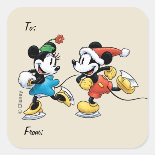 Vintage Disney  Mickey  Minnie Ice Skating Square Sticker