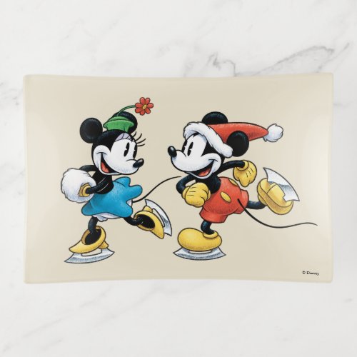 Vintage Disney  Mickey  Minnie Ice Skating Trinket Tray