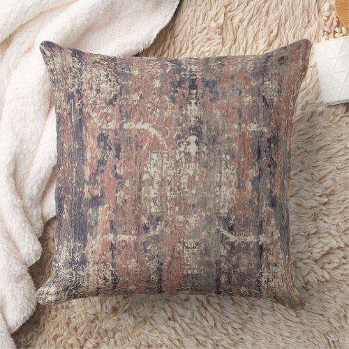 Vintage Distressed Abstract Antique Brown Throw Pillow