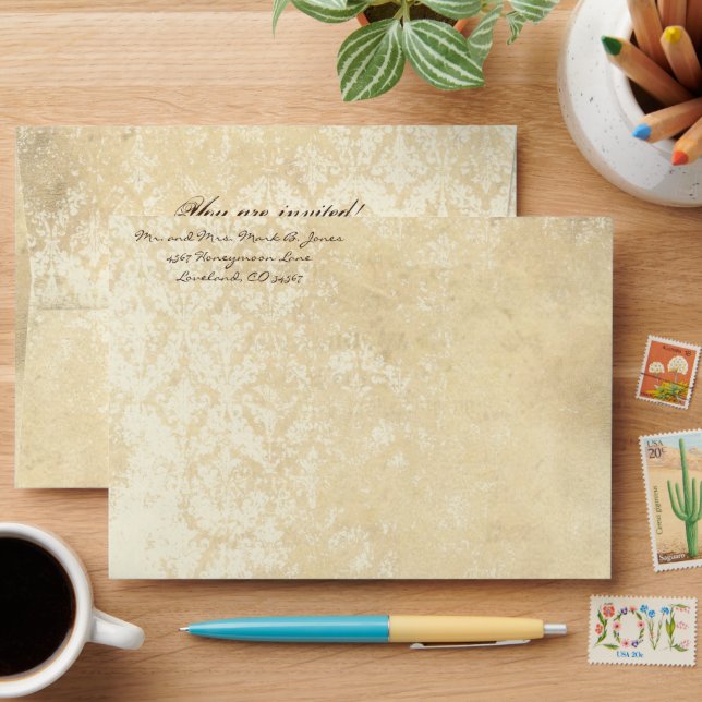 Vintage Distressed Aged Damask Envelopes (Desk)