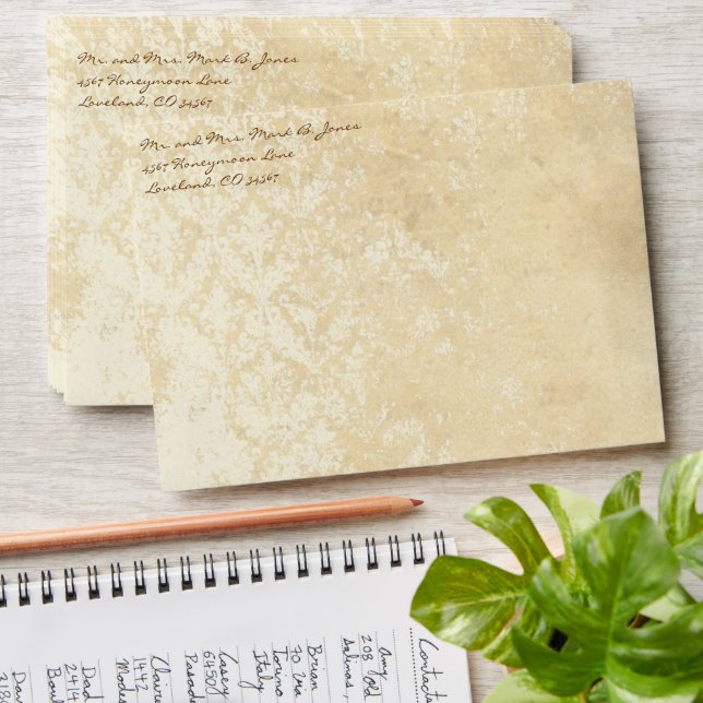 Vintage Distressed Aged Damask Envelopes (Stacked)