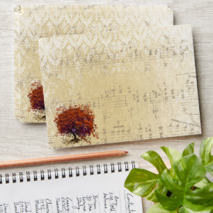 Vintage Distressed Aged Heart Leaf Damask Envelope