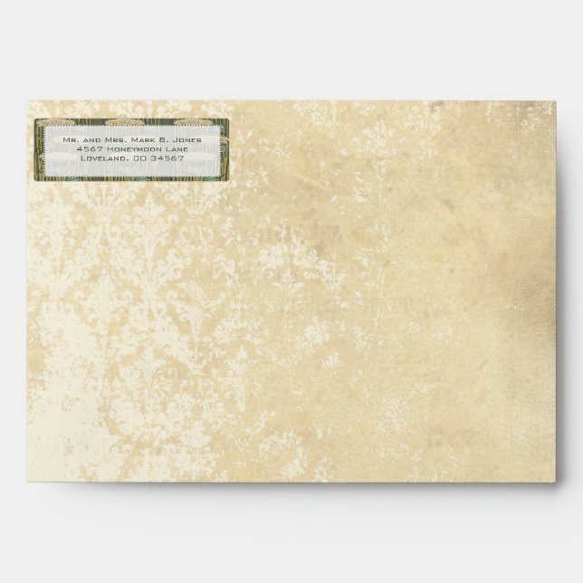 Vintage Distressed Aged LilyPad Damask Envelopes (Front)