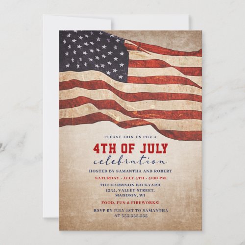 Vintage Distressed American Flag 4th of July Party Invitation